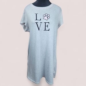 LAURA‎ ASHLEY | Pink Gray Love Dogs Cats Animals Sleep Nightgown Pajamas | L